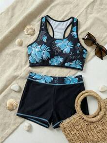 Swim SPRTY Women's Tropical Print Halter Bikini Set, Beach Vacation Style - Dusty Pink - View 4