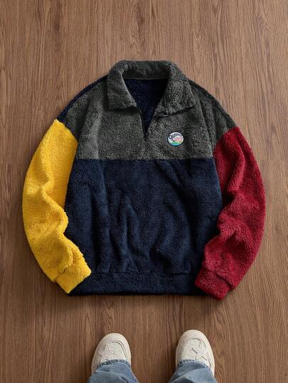 SWAVVY Sudadera de forro polar con parches para hombre, otoño/invierno