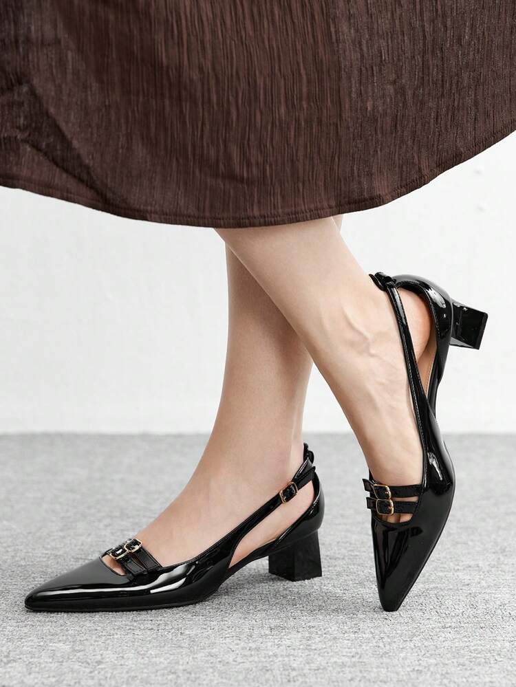 CUCCOO BIZCHIC Comfortable Versatile Pointed Toe Chunky Heel Pumps Summer Shoes