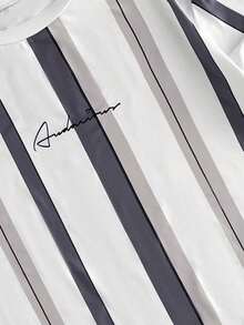 GENTILAND 男士休闲条纹短袖T恤，街头风 - 彩色 - 查看 5