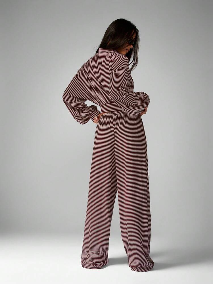MISSGUIDED Striped Two Piece Set Casual Crop Top Wide Leg Pants Loungewear Tracksuit Matching Co Ord Fall Winter Outfit