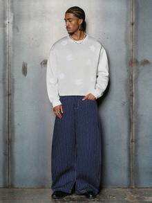 PAVTROS Men's Loose Fit Straight Leg Striped Pants - Navy Blue - View 5