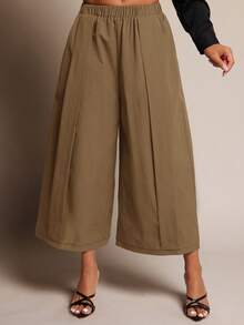 Vixey Quần culotte công sở với chi tiết bo chun ở eo. - Lạc đà - Xem 2