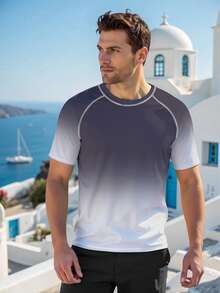 Manfinity Swimmode Men's Gradient Raglan Sleeve Round Neck Casual Rash Guard - Light Grey - View 3