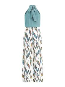Ellevyn Bộ jumpsuit ống đứng thắt eo họa tiết hoa hồng lãng mạn - Màu xanh Cadet - Xem 2
