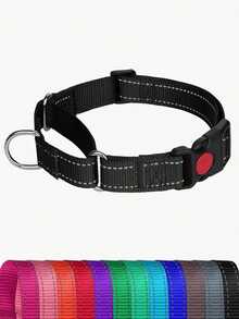 1件装 高强度反光尼龙马丁格尔犬项圈 防拉扯训练项圈 L码可调节 适用于小型、中型和大型犬 宠物训练装备 遛狗配件