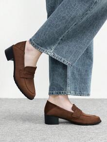 CUCCOO BIZCHIC Zapatos de suela blanda con punta cuadrada pequeña y sin cordones, estilo retro para otoño e invierno, ideales para el uso diario - Marrón - Ver 5