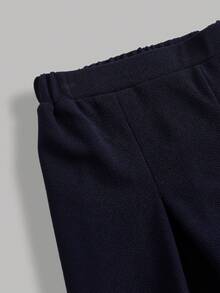 SHEIN Girlism 少女两件套针织撞色翻领短袖衬衫和裤子，休闲都市风拼接撞色两件套衬衫和阔腿裤套装 - 藍白色 - 查看 8