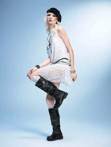 Sugerpunk Women's Metal Skull Decor Buckle Design Fashion Everyday Boots Valentine's Day - Black - View 2