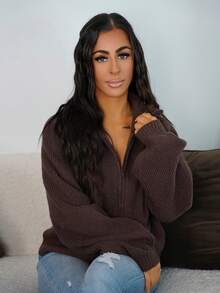 SAYEHFBABY Women's Loose Business Casual High Neck Knit Cardigan, Minimalist Fashion For Commuting And Office Wear, Autumn/Winter - Brown - View 6