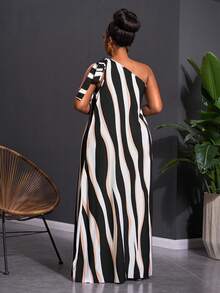 Veslaya 2026春夏大码女装音乐节、复活节、西部风情、游牧风、生日派对、毕业典礼、大学、学生、休闲、度假、邮轮、海滩、日光浴、潮流、街头风、婚礼宾客、通勤、早午餐、机场、派对、活动、优雅宴会、舞会、休闲、高端优雅撞色条纹不对称A字连衣裙 - 彩色 - 查看 4