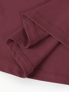 SHEIN Serisse Kids Tween Girls Solid Ruched Long Sleeve Long Dress, Casual Daily Autumn Winter Fall Clothes Elegant Dresses - Burgundy - View 6