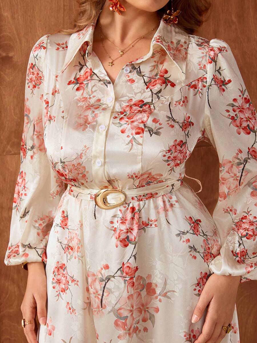 Flirla Plus Size Women's French Style Casual Elegant Floral Print Fitted Long Sleeve Dress Blouse Dress Floral Modest Summer Dresses Long Sleeve Floral Dress Long Sleeve Summer Dresses Floral Dress Women Elegant Floral Two Piece Set Vacation Jumpsuit Woman Floral Romper Women Floral Jumpsuit For Women Cottagecore Dress - Multicolor - View 1