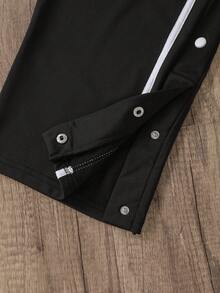 Manfinity Joysei Men Contrast Tape Button Side Drawstring Waist Sweatpants - Black - View 4