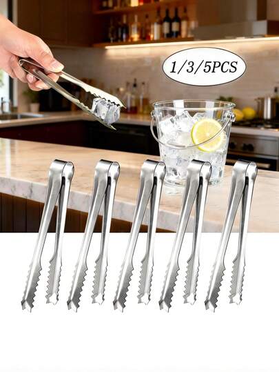 1/3/5pcs Stainless Steel Ice Tongs Non-Slip Food Clamp Rust-Resistant Kitchen Essential - Perfect For Buffets, Weddings, BBQs & More - Versatile Ice, Candy & Ice Cream Serving Tool Set