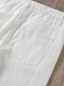 Manfinity Joysei Men's Solid Color Simple Daily Casual Pockets White Denim Jeans, Men Pants - Beige - View 5
