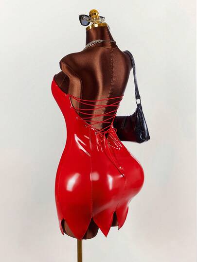 Amplova Vestido sin tirantes y sin espalda con cruce de tirantes, disfraz de hada de Halloween