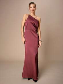 Maija Burgundy Elegant Mermaid Hem Lace Patchwork Backless Dress For Women,Autumn Dining Long Date Night Dinner Party Wedding Guest Graduation Outfits - Red Violet - View 3