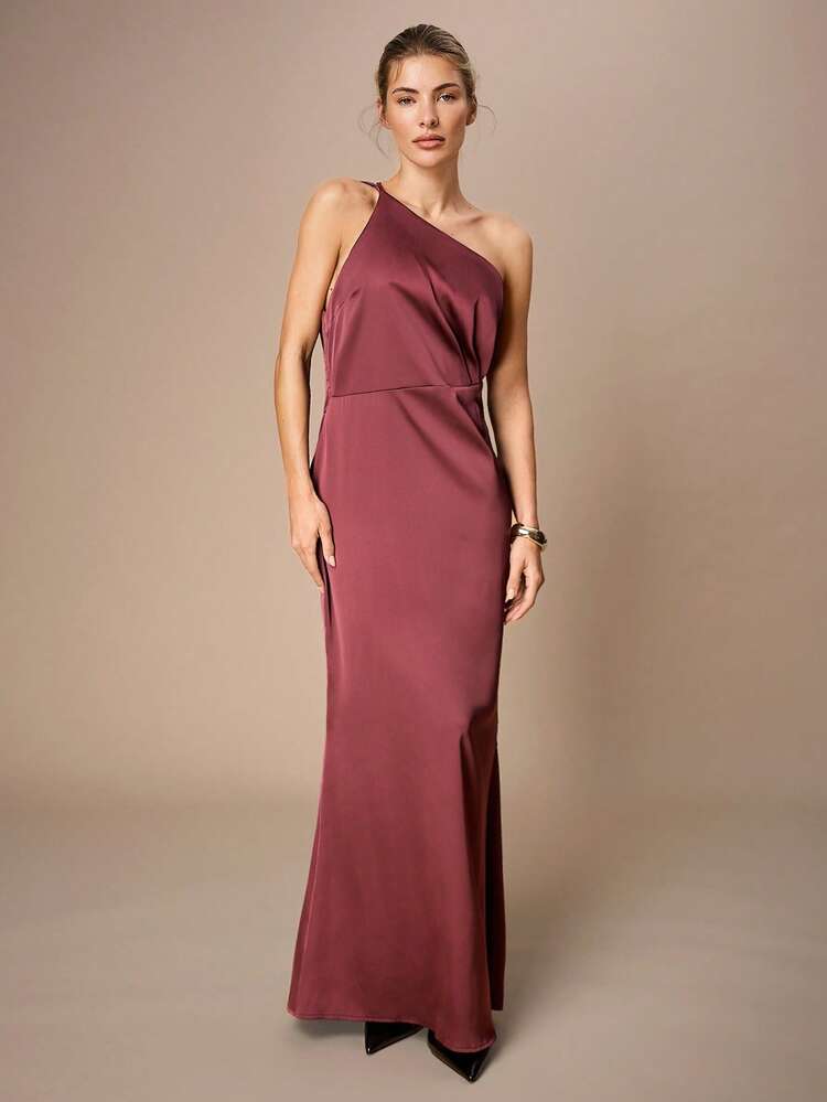 SHEIN Maija Burgundy Elegant Mermaid Hem Lace Patchwork Backless Dress For Women,Autumn Dining Long Date Night Dinner Party Wedding Guest Graduation Outfits