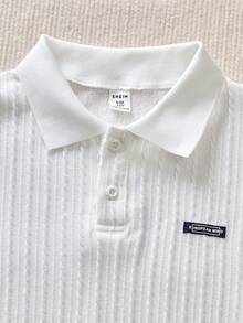 Boys' Casual Textured Polo Shirt, Collared, Minimalist Design, Summer New Arrival - White - View 6