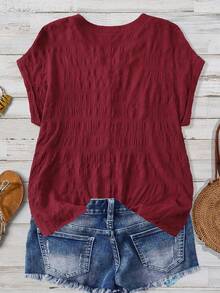 Linhara Áo kiểu nữ cỡ lớn mùa hè in hoa, thắt nút xoắn, cổ chữ V, dáng rộng, suông, thoải mái, đa năng, thích hợp mặc hàng ngày, thời trang thường ngày. - Màu Đỏ Sâu - Xem 2