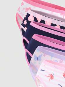 Tween Girls Brief Panties - Surprise Mystery Box 6 Out Of 12 Selection Combination - Spring Summer Sweet Cute Butterfly Heart Pattern Elements Purple Pink Color System Pure Cotton Base Layer Panties - Tween Girls Panties 6-Pack Combination Girls Panties Set - Multicolor - View 8