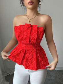 Rafferiza Women's Luxury Elegant Floral Bandeau Asymmetrical Top