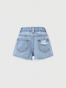 女婴时尚百搭做旧牛仔短裤 - 淺色水洗藍 - 查看 2