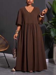 Veslaya Đầm maxi dáng chữ A tay phồng cổ chữ V sâu, chất liệu màu nâu trơn, cao cấp, sang trọng dành cho nữ mùa Xuân & Hè 2026. Thích hợp cho các dịp: Lễ hội âm nhạc, Lễ Phục sinh, Phong cách miền Tây, Du mục, Tiệc sinh nhật, Lễ tốt nghiệp, Đại học, Sinh viên, Thường ngày, Cơ bản, Giải trí, Kỳ nghỉ, Du thuyền, Bãi biển, Tắm nắng, Phong cách thịnh hành, Thời trang đường phố, Khách dự đám cưới, Đi làm, Ăn trưa muộn, Sân bay, Tiệc tùng, Ngày lễ, Tiệc chiêu đãi sang trọng, Dạ hội, Thường ngày, Cao cấp. - màu nâu - Xem 9