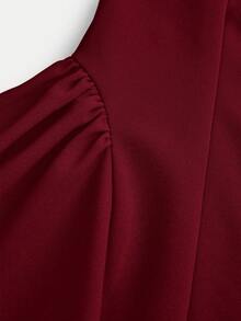 Firerie Kids Tween Girls' Elegant & Cute Square Neck A-Line Patchwork Dress, Burgundy, With Large Bow Back - Burgundy - View 4