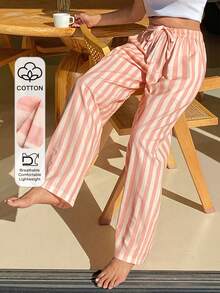 DAZY Women Striped Loose Waist Tie Pajama Pants - Pink - View 6