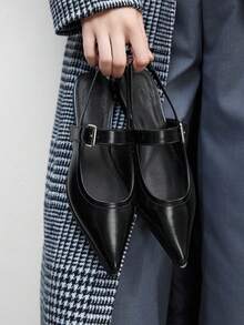 CUCCOO BIZCHIC Zapatos planos casuales de mujer con diseño de hebilla y punta puntiaguda - Negro - Ver 4