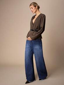 Maija Women's Solid Color V-Neck Long Sleeve Casual Commuter Lightweight Jacket - Brown - View 5