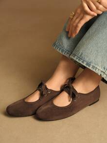 Rosivie Women's New Black Round Toe Flat Shoes, Elastic Leather Fashion Ballet Flats, Comfortable Non-Slip Outsole Suitable For Outdoor, Daily Commute, Spring/Summer Valentine's Day - Coffee Brown - View 5