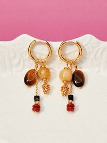 Glisma 18K镀金串珠复古独特水滴耳环，适合搭配各种服饰，哥特风/哥特式，复古韵味，串珠设计，西部风情，金属质感，宝石镶嵌，秋冬款，送给妈妈/女士/女孩/母亲的礼物，高端品质，复古风格，十字架造型，情人节礼物 - 金黃色 - 查看 5