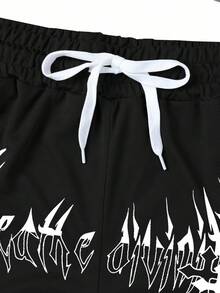 Manfinity Sport Corelite Costum sport pentru bărbați, cu imprimeu grafic, guler rotund, mânecă scurtă și pantaloni scurți cu buzunare oblice