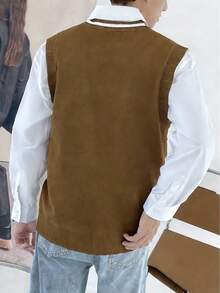 Claim Dot 男士时尚休闲V领针织背心 - 銅色 - 查看 2