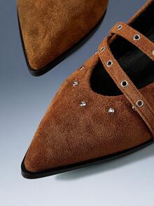 CUCCOO GRLICON Zapatos planos con puntera puntiaguda y decoración de remaches para mujer - Marrón - Ver 4