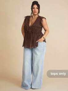 SHEIN BAE 1 chiếc áo nữ cỡ lớn không tay bằng vải lanh, kiểu dáng thường ngày, có cúc trang trí, thích hợp cho bữa ăn trưa, đi chơi, hẹn hò, đi làm, đi du thuyền. - Cà phê nâu - Xem 7