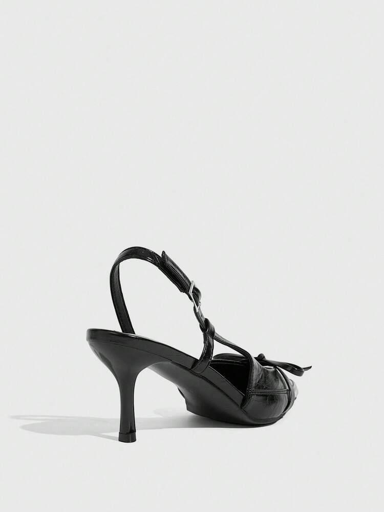 CUCCOO SZL Women's Shoes Pointed Bow Stiletto High Heels, Retro And Elegant Style, With Back Space Design, Metal Buckle And Exquisite Bow Details, Suitable For Women Who Pursue Retro Style, Can Be Used For Dates, Parties And Other Scenes That Need To Show Elegance.