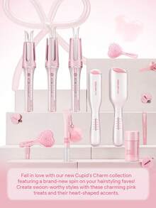 SHEGLAM HAIR Cupid's Charm One-Touch Instant Curler,Pink Automatic Curling Iron 19mm EU Plug,10min Quick Waves,60s Fast Preheat,3 Adjustable Temps,Heart-Shaped Switch,8s Smart Timer,Quick Auto Curl Magic Enhance Shine & Protection Suitable For Medium To Long Hair