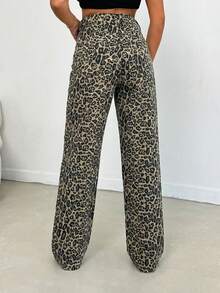SHEIN Tall 100%纯棉中腰阔腿豹纹高个牛仔裤 - 彩色 - 查看 2