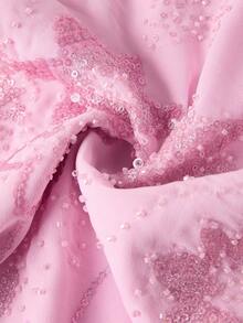 Ellevyn 女士优雅派对亮片刺绣拼接伞裙 - 粉色 - 查看 5