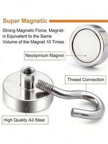 1/3/5/6/910 个装钕磁铁强力圆形免钻孔磁性挂钩，适用于包袋收纳、厨房、露营、邮轮、返校、宿舍、墙面储物、车库、户外烧烤等。 - 黑色 - 查看 11