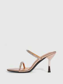 CUCCOO SZL Women's Rhinestone Embellished Elegant High Heel Slide Sandals - Rose Gold - View 9