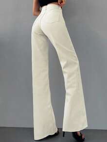 SHEIN Tall High Waist Pleat Detailed Elegant Balloon Jean White Wide Leg Jeans Womens White Jeans White Jeans Women White Pants White Flare Pants - White - View 2