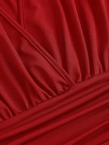 Slaydiva 女士纯色交叉裹身长袖连体衣 - 紅色 - 查看 3
