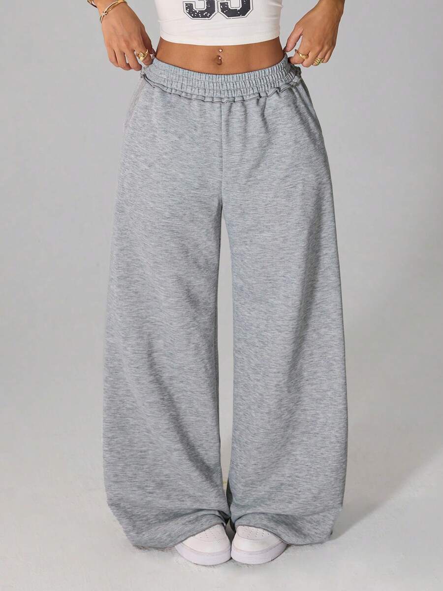 SHEIN PETITE Women's Winter Casual Sport With Fleece Sweatpants - Grey - View 1