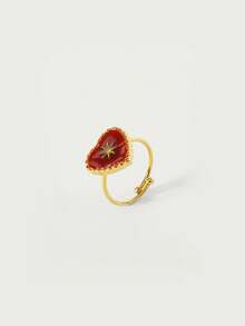 Glisma Women's Single Ring,Premium/Old Money/Classy,Sexy/Vintage,For Mom/Women/Girl/Mother,Summer/Beach/Prom/Party,18K Gold-Plated,Heart - Red - View 4