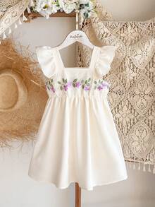 Souflis Souflis Girls' Summer Casual Elegant Sleeveless Square Neck Dress, Suitable For Daily Outings, Beach Trips, Vacations And Other Summer Occasions - Apricot - View 10